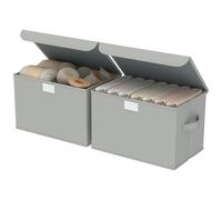 GUOHNHE Foldable Storage Bin, Cube Organizer Basket with Flip-Top Lid and 2 Handles, Decorative Boxes for Shelves with Cover for Clothes, Towels, Blanket, 2 Pack, Grey, 33 x 23 x 20 cm, XSNY12GM-2