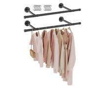 GUOHNHE Industrial Pipe Clothes Rail, Metal Garment Rack Wall Mounted, Heavy Duty Retro Wardrobe Pole, Clothing Hanger, Suitable for Bedrooms, Living rooms, 77 cm, Black, 2 Pack, SG77B-2