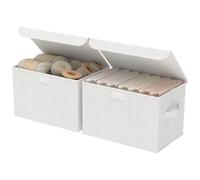GUOHNHE Storage Bins with Lids for Organizing, Closet Boxes with 2 Carrying Handles and Sturdy Heavy Cardboard, Home Organizers Cubes, 2 Pack, White, 38 x 25 x 25 cm, XSNY12WL-2