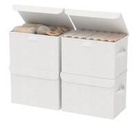 GUOHNHE Storage Bins with Lids for Organizing, Closet Boxes with 2 Carrying Handles and Sturdy Heavy Cardboard, Home Organizers Cubes, 4 Pack, White, 38 x 25 x 25 cm, XSNY12WL-4