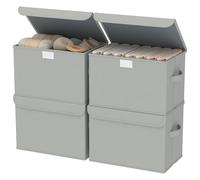GUOHNHE Storage Bins with Lids for Organizing, Closet Boxes with 2 Carrying Handles and Sturdy Heavy Cardboard, Home Organizers Cubes, 4 Pack, Grey, 38 x 25 x 25 cm, XSNY12GL-4