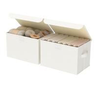 GUOHNHE Storage Bins with Lids for Organizing, Closet Boxes with 2 Carrying Handles and Sturdy Heavy Cardboard, Home Organizers Cubes, 2 Pack, Beige, 38 x 25 x 25 cm, XSNY12BEL-2