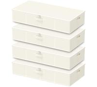 GUOHNHE Under Bed Storage Bins, Closet Containers Organizers, Foldable Basket with Zippered, for Blankets, Clothes, Comforters, 4 Pack, Beige, 80 x 40 x 15 cm, XSNY20BEL-4