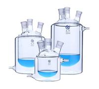 GUOHUIZHANG Four Mouth Bottom Glass Jacketed Reaction Flask Double Layer Laboratory Reactor Flask for Laboratory(1000mL 24x24x24x24)