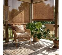 GUOIOOI Bamboo Blinds Outdoor Roll Up Shades - Weather-Ready Reed Woven Privacy Screen for Patio, Deck, Pergola, Gazebo, Light-Filtering Sun Shade with Smooth Pulley Cord(Brown,W:1*H:1m)