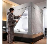 GUOIOOI Bed Tent Canopy Twin Black Winter Warmth Cold-Resistant Windproof Ultra Blackout Privacy Sleeping House Indoor Breathable Portable Dream Tent(Grey,180x200x145cm)