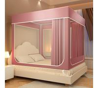 GUOIOOI Bed Tent Dream Tents,Solid Color Light-Blocking Encrypted Breathable Yarn Canopy Bed Curtains,U-Shaped Three-Door Fully Enclosed Light Weight Big Space Tent for Bed Four Seasons(Pink,Double)