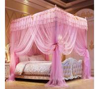 GUOIOOI Canopy Bed Curtains 4 Corners Post Princess Double-layer ruffles Lace Square Sheer Canopy- 4-Side Open-for Queen/Full Romantic Bedroom Decor(Dark pink.,Cal.King/1.8x2.2M)