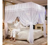 GUOIOOI Double Layer Canopy Bed Curtains, Luxury Lace Princess Style Pink 4 Corners Post Canopy Bed Cover for Girls Teens or Adults Bedroom Decoration(White,Twin XL/47x79in)