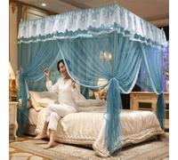 GUOIOOI Double Layer Canopy Bed Curtains, Luxury Lace Princess Style Pink 4 Corners Post Canopy Bed Cover for Girls Teens or Adults Bedroom Decoration(Blue,Full/59x79in)