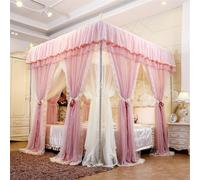 GUOIOOI Double Layer Canopy Bed Curtains with Stand, Queen Size Canopy Bed Posts Elegant Luxury 4 Corner Post Ruffle Princess Cozy Breathable for Girls Bedroom Decoration(Light pink,King/79x87in)