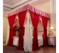 GUOIOOI Double Layer Canopy Bed Curtains with Stand, Queen Size Canopy Bed Posts Elegant Luxury 4 Corner Post Ruffle Princess Cozy Breathable for Girls Bedroom Decoration(Rot,Full/59x79in)