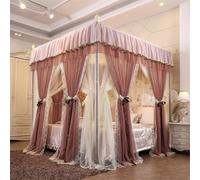 GUOIOOI Double Layer Canopy Bed Curtains with Stand, Queen Size Canopy Bed Posts Elegant Luxury 4 Corner Post Ruffle Princess Cozy Breathable for Girls Bedroom Decoration(Dark pink,CA King/71x87in)