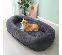 GUOIOOI Extra Large Human Dog Bed Fluffy Bed for Human-Ultimate Comfort soft Fluffy Beanbag Bed with Waterproof Washable Faux Fur for Giant Dogs and adults(Dark Gray,135x85x30cm)