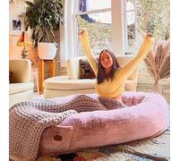 GUOIOOI Extra Large Human Dog Bed Fluffy Bed for Human-Ultimate Comfort soft Fluffy Beanbag Bed with Waterproof Washable Faux Fur for Giant Dogs and adults(Pink,100x70x30cm)