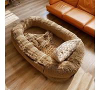 GUOIOOI Extra Large Human Dog Bed Fluffy Bed for Human-Ultimate Comfort soft Fluffy Beanbag Bed with Waterproof Washable Faux Fur for Giant Dogs and adults(Dark brown,135x85x30cm)