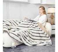GUOIOOI Faux Fur Throw Blanket, Cozy Fuzzy Plush stripe Faux Rabbit Throw Blanket for Couch, Sofa, Bedroom, Camping Reversible Thick Plush Warm Fluffy Blankets for Winter(White,120x200cm)