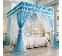 GUOIOOI Luxury Canopy Pink Queen Size,4 Corners Post Double Layer Bright Colors Ruffle Romantic Princess Cozy Drape Netting 4 Opening for Girls Bedroom Decoration(Sky blue,Full/59x79in)