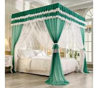 GUOIOOI Luxury Canopy Pink Queen Size,4 Corners Post Double Layer Bright Colors Ruffle Romantic Princess Cozy Drape Netting 4 Opening for Girls Bedroom Decoration(Dark green,CA King/71x87in)
