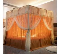 GUOIOOI Luxury Canopy Purple Queen Size,2025 New Shining Star Pattern Hollow Double Layer Canopy Bed Curtains Romantic Princess Tents Bed Valance(Yellow,CA King/71x87in)
