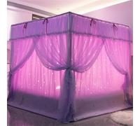 GUOIOOI Luxury Canopy Purple Queen Size,2025 New Shining Star Pattern Hollow Double Layer Canopy Bed Curtains Romantic Princess Tents Bed Valance(Purple,Queen/71x79in)