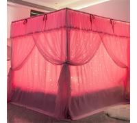 GUOIOOI Luxury Canopy Purple Queen Size,2025 New Shining Star Pattern Hollow Double Layer Canopy Bed Curtains Romantic Princess Tents Bed Valance(Dark pink,King/79x87in)