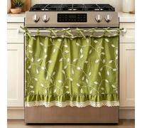 GUOIOOI Oven Skirt Curtain,Farmhouse Cabinet Curtain for Under Sink,Green Embroidered Leaf Pattern Tie-On Lace Trimmed Appliances Cover for Dishwasher Oven Door