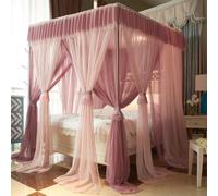 GUOIOOI Purple Canopy Bed Curtains Queen Size,Luxury Princess Royal Double Layer Sheer Ruffles Pink Four Corners Canopy Full,Girls Adults Bedroom Decoration(Pink,Full/59x79in)
