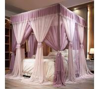 GUOIOOI Purple Canopy Bed Curtains Queen Size,Luxury Princess Royal Double Layer Sheer Ruffles Pink Four Corners Canopy Full,Girls Adults Bedroom Decoration(Purple,Queen/71x79in)