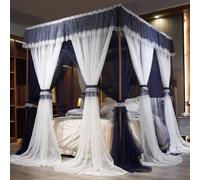 GUOIOOI Purple Canopy Bed Curtains Queen Size,Luxury Princess Royal Double Layer Sheer Ruffles Pink Four Corners Canopy Full,Girls Adults Bedroom Decoration(Blue,CA King/71x87in)