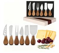 Guojanfon 6 Piece Cheese Knives Set with Wooden Handle, Mini Steel Stainless Cheese Knife Set for Charcuterie anCheese Spread, Perfect for Cheese Slicer and Butter Cutter