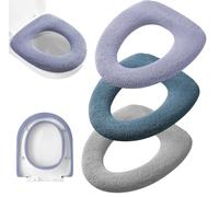 Guojanfon Bathroom Soft Thicker Warmer Stretchable Washable Cloth Toilet Seat Cover Pads, 3PCS (Light Purple, Dark Green, Gray)