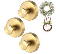Guojanfon Wreath-Hanger, Strong Stainless Steel Suction-Cup-Wreath-Hooks, 3 Pack Wreath-Door-Hanger Fall Halloween Christmas Decorations, Welcome Sign for Front Door Indoor Outdoor (3 Gold, 3)
