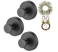 Guojanfon Wreath-Hanger, Strong Stainless Steel Suction-Cup-Wreath-Hooks, 3Pack Wreath-Door-Hanger Fall Halloween Christmas Decorations, Welcome Sign for Front Door Indoor Outdoor (3 Black, 3)