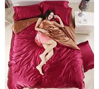 GUOJM 4-Piece Bed Set,Four sets of silk satin bedding new natural mulberry silk bedding sets duvet cover set bedclothes bed sheet queen size-Color-14-King