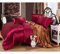 GUOJM 4-Piece Bed Set,Luxury Satin Silk Bedding Sets Duvet Cover Flat Fitted Sheet Twin Full Queen 4pcs linen set Black 100% Gold-22nd-King Flat 4pcs