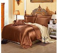 GUOJM Bed Sheet Set,Luxury Satin Silk Bedding Sets Duvet Cover Flat Fitted Sheet Twin Full Queen 4pcs linen set Black 100% Gold-24-Queen Flat 4pcs