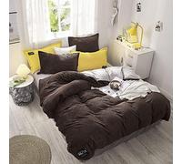 GUOJM Bedding 4 piece bed sheet set,Corduroy Bedding Cover Thickening Warm Solid Duvet Cover Home Textiles Fluffy Double Striped Flannel Quilt Cover Soft Touching-Brown_EUR155X200CM