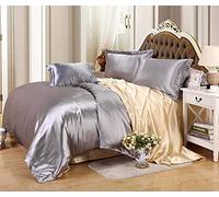 GUOJM Bedding 4 piece bed sheet set,Satin Silk Bedding Sets Duvet Cover Flat Fitted Sheet Twin Full Queen 4pcs linen set Black 100% Gold-25-Twin Flat 3pcs