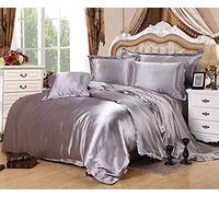 GUOJM Bedding sets king size,Satin Silk Bedding Sets Duvet Cover Flat Fitted Sheet Twin Full Queen 4pcs linen set Black 100% Gold-14th-Queen Flat 4pcs