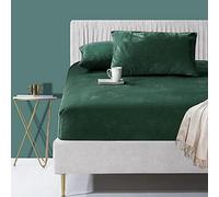 GUOJM Coral Fleece Fitted Sheet Single Flannel Mattress Protective Cover Bed Cover Queen Bed Cover Winter-Dark_green_160*230cm+30cm(1pcs)
