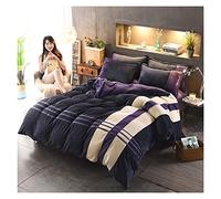 GUOJM Duvet Cover Set Winter Milk Velvet Coral Four Piece Set Thickened Flannel Double Side Bed Sheet Flannel Crystal Velvet Quilt Cover Bring Excellent Sleep Comforter Cover (Color : 5, Size : Ki