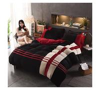 GUOJM Duvet Cover Set Winter Milk Velvet Coral Four Piece Set Thickened Flannel Double Side Bed Sheet Flannel Crystal Velvet Quilt Cover Bring Excellent Sleep Comforter Cover (Color : 3, Size :