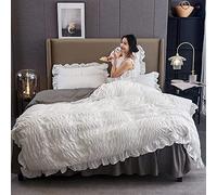 GUOJM Duvet Covers Beds White gray Double,Ruffled Seersucker Lace Duvet Cover For Girls,Bedspread Bed skirt Bedding Teen(White Gray Double 1.5m bed 200 * 230cm 4 piece)