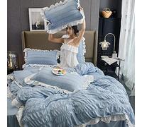 GUOJM Duvet Covers Beds White gray Double,Ruffled Seersucker Lace Duvet Cover For Girls,Bedspread Bed skirt Bedding Teen(Blue Double 1.5m bed 200 * 230cm 4 piece)