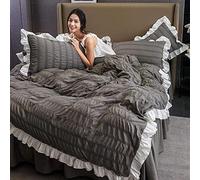 GUOJM Duvet Covers Beds White gray Double,Ruffled Seersucker Lace Duvet Cover For Girls,Bedspread Bed skirt Bedding Teen(Gray king 1.8m bed 200 * 230cm 4 piece)