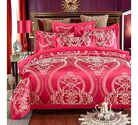 GUOJM Duvet Covers Cotton, Bedding Set Luxury Cotton Double Duvet Covers Set Silk 4pcs Luxury Satin Jacquard Embroidery Duvet Covers Double Twin Bed
