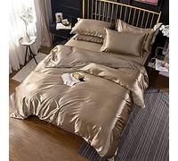GUOJM Duvet Sets Double,Satin Silk Bedding Sets Duvet Cover Flat Fitted Sheet Twin Full Queen 4pcs linen set Black 100% Gold-10-Twin Flat 3pcs