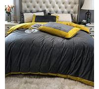 GUOJM Embossed Velvet Bedding Set Coral Fleece 4 Piece Bed Sets Soft Warm Patchwork Solid Color Duvet Cover Sheet(A 6Ft(180CM))