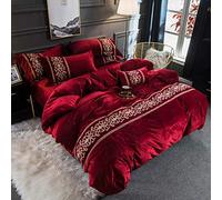GUOJM Flannel duvet cover,thick and Warm crystal velvet four-piece velvet bedding-Wine red_1.5-1.8 meters